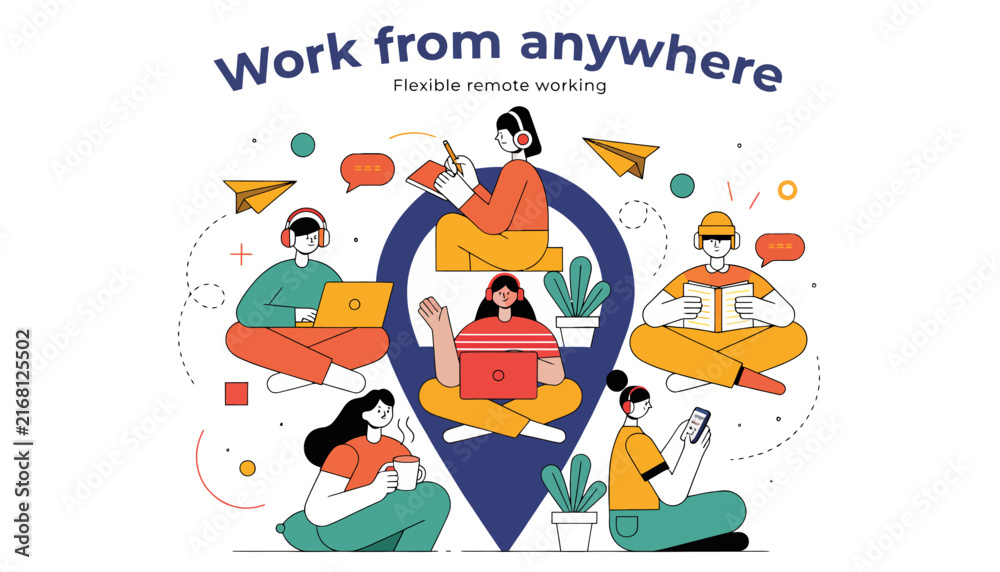 Fototapeta premium remote work, flexible working, people working from anywhere