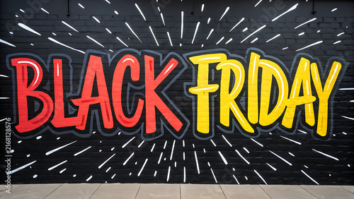 Black Friday explosive sale banner with dynamic 3D typography and burst effects for retail promotions
