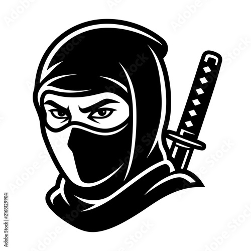 Black and White Ninja Warrior with Sword.