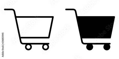 Shopping cart PNG icon set with outline and solid trolley symbols for online shopping ecommerce retail store and purchase
