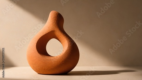 Minimal Terracotta Ceramic Sculpture With Warm Natural Light and Soft Shadows