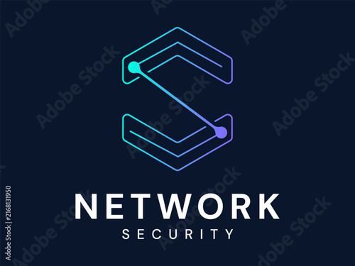 Network security with abstract hexagon Elements Forming Letter S Shape vector illustration logo design concept, Representing Digital Transformation, AI, innovation, ui, robotic, futuristic technology.