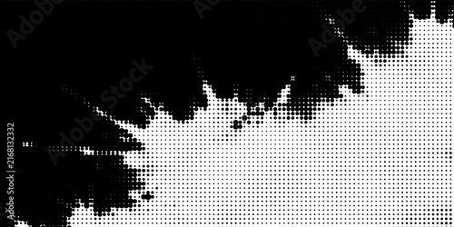 Black and white halftone dot pattern abstract vector background.