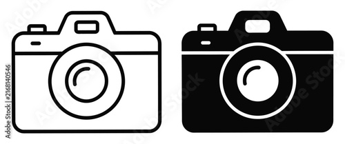 Camera photo icon, outline and filled vector symbols
