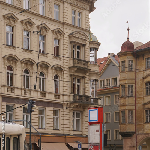 Sticker scene of old town in praha prague with red pointing