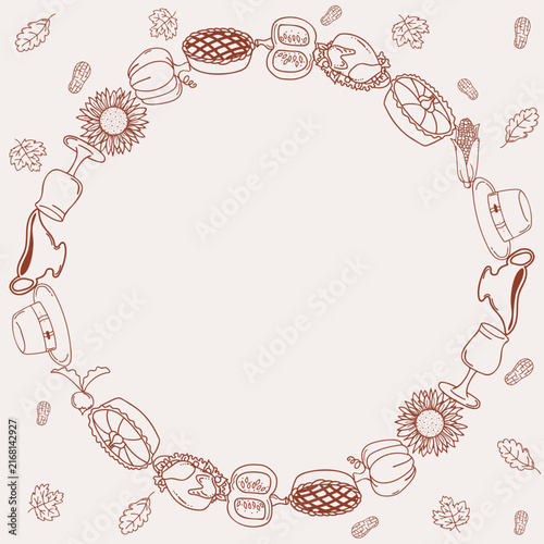 Cute Thanksgiving doodle background with Thanksgiving elements