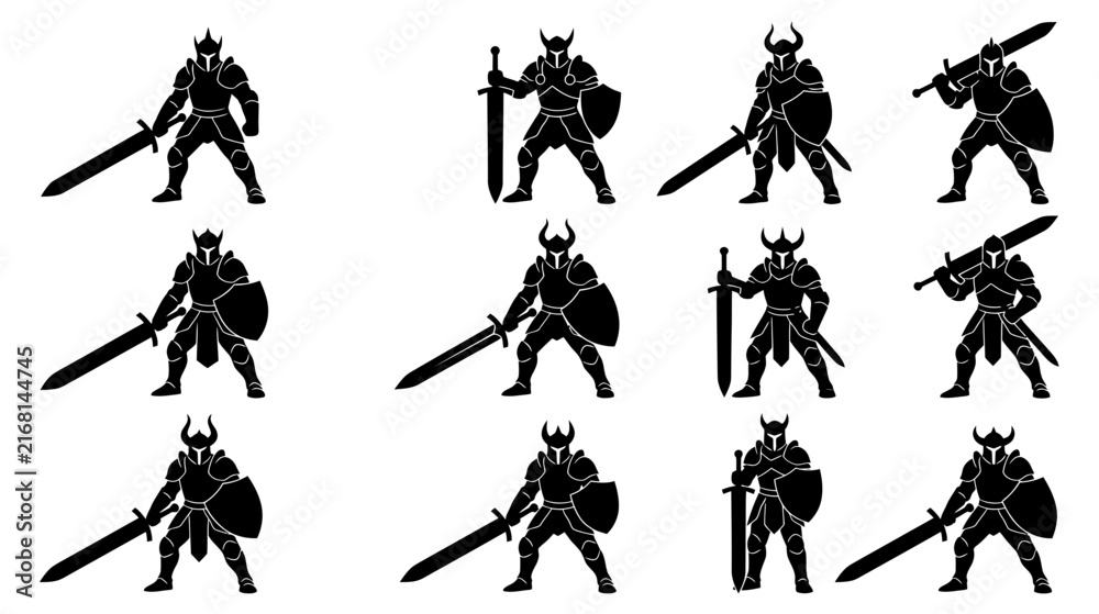 Naklejka premium Medieval Warrior Silhouette Collection