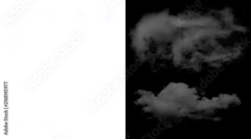 Foto Realistic white clouds on black background, fluffy cumulus cloud set for photo c