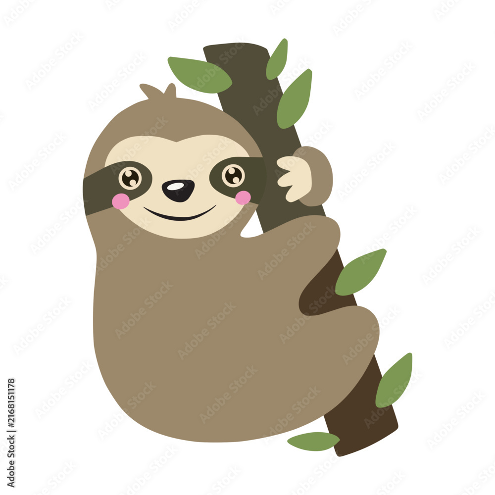 Naklejka premium Cute Sloth Climbing Tree Cartoon Wildlife Vector Illustration