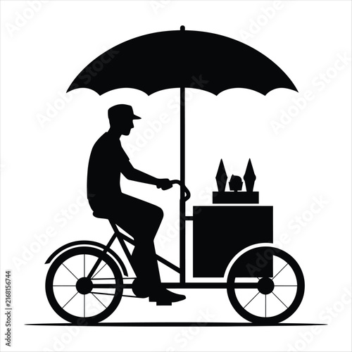 Silhouette of an ice cream vendor on a bicycle tricycle