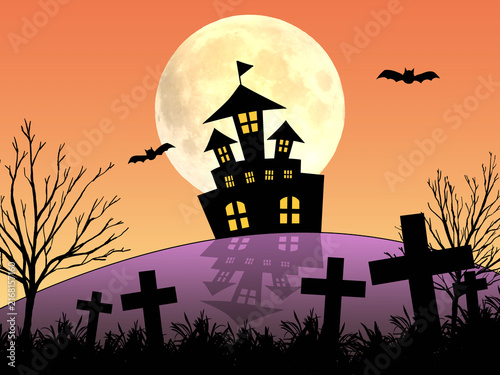 城と月とお墓のハロウィン背景