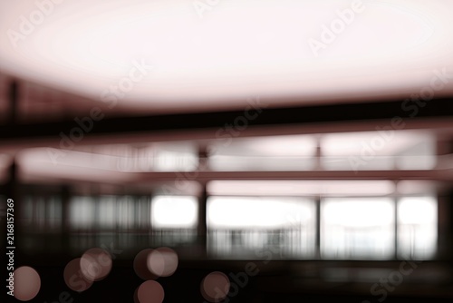 Soft focus interior with blurred lights and architectural elements