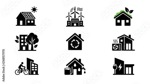 Eco lifestyle and recycling management icons.
