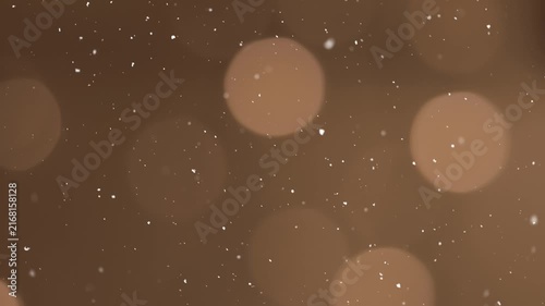 Abstract golden bokeh background with glowing lights and falling snow. Perfect for Christmas, New Year, winter holiday designs, wallpapers, banners and seasonal projects.