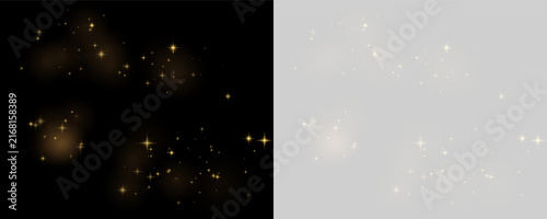 Cuadro en lienzo Scattered golden starbursts with soft glowing halos on a dark background on tran