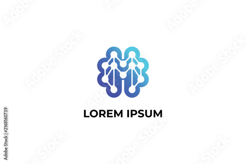 Abstract letter M Neural Network with brain vector logo template