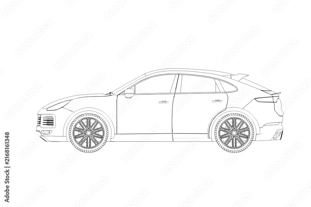 Fototapeta premium car outline drawing, sketch, contour image