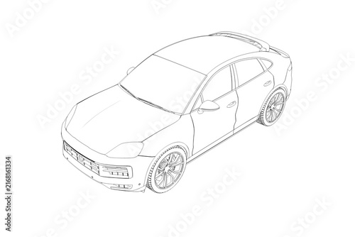 car outline drawing, sketch, contour image