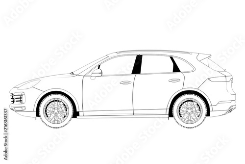 car outline drawing, sketch, contour image