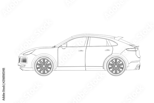 car outline drawing, sketch, contour image