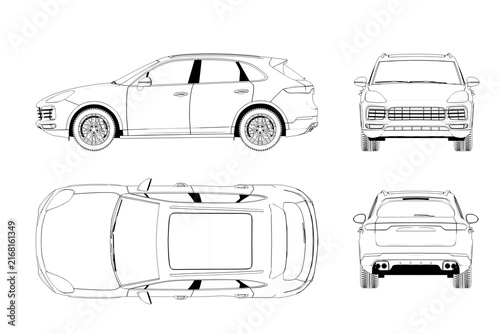 car outline drawing, sketch, contour image