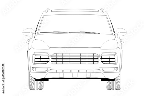 car outline drawing, sketch, contour image