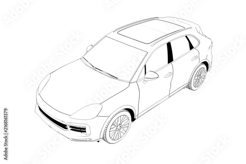 car outline drawing, sketch, contour image