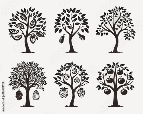 Silhouette of Diverse Trees in Natural Landscape for Nature and Environment Themes