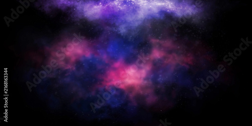 Cosmic Galaxy Nebula Space Background with Purple and Pink Glowing Dust Clouds and Stars