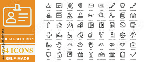 Foto Social security identification card and icons collection for insurance and healt