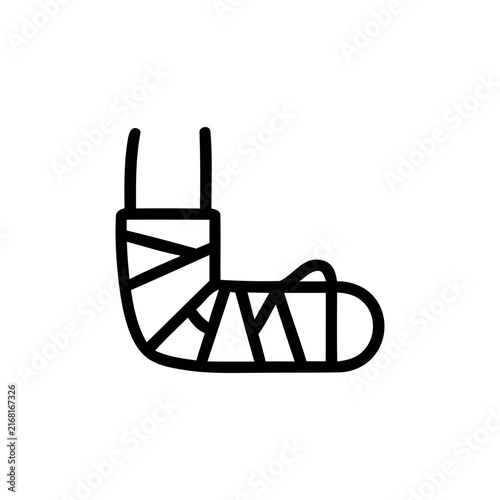 Bild auf Leinwand Line art depiction of a fractured leg in a plaster cast white background