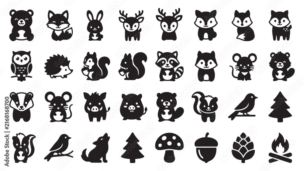 Obraz premium Woodland Animals and Forest Nature Icon Set Vector Illustration