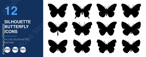 Butterfly Icons, Silhouette Butterfly Set, Filled Silhouette Design, Nature Illustration, Vector Graphics, Icon Design.