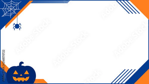 Minimal Halloween Frame with Navy Blue and Orange Geometric Design, Pumpkin and Spider Web