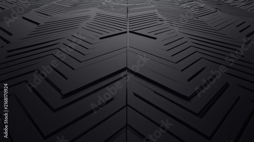A 3D rendering of a black chevron pattern on a gray surface.