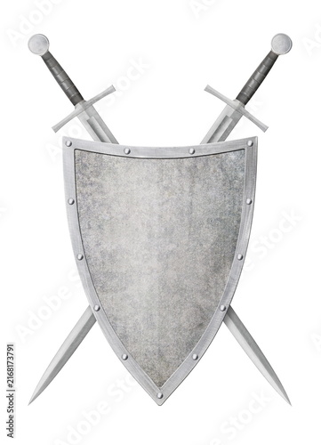shield and two swords isolated on white