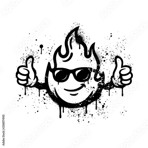 Graffiti Spray Paint Cool Fire Flame Mascot Character Isolated On White Background