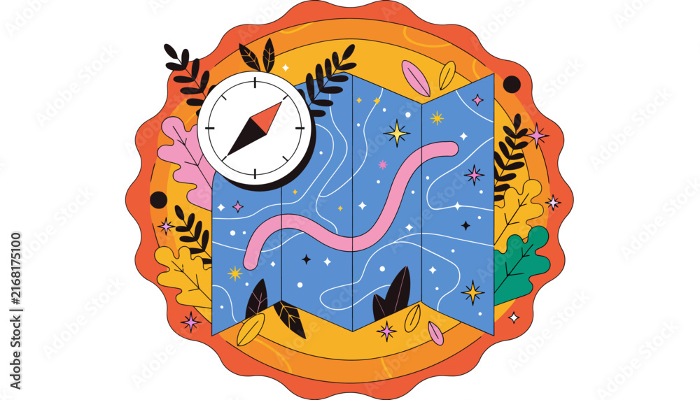 Fototapeta premium Adventure Map and Compass Icon - Journey Planning and Exploration Concept