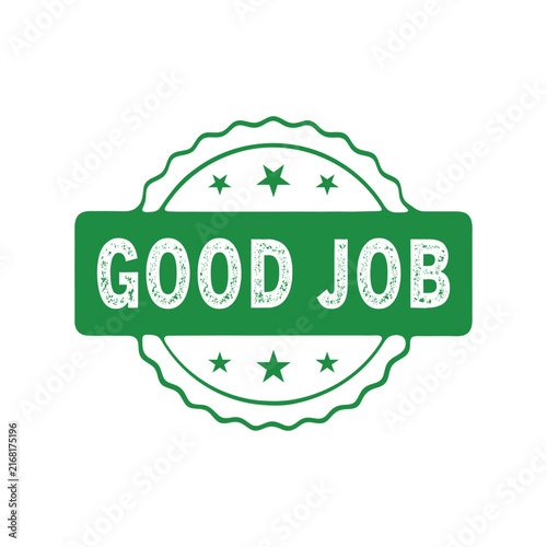 Green circular badge with good job text and star accents isolated on transparent background, Vector, illustration