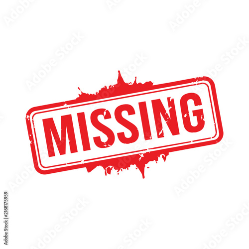 Bold red missing stamp with distressed edges on white background isolated on transparent background, Vector, illustration