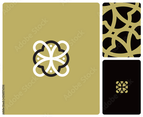 Motif floral symétrique décoratif inspiré des ornements traditionnels européens, du patrimoine breton et des motifs de carreaux de céramique. Carreaux, azulejos, céramiques, ancien, historique