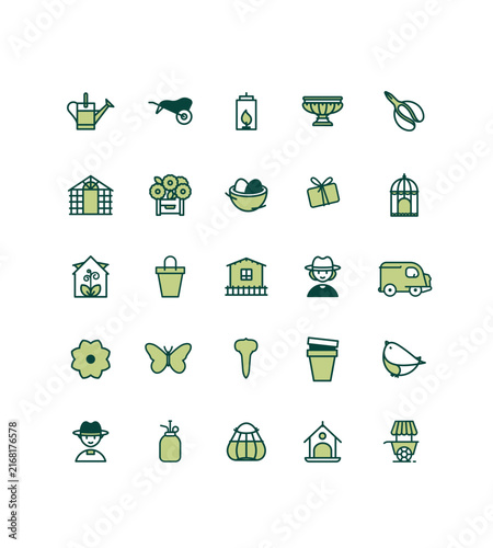 collection de pictos sur le thème du jardin, bouton pour internet, catégorie pour les réseaux sociaux, image de profil