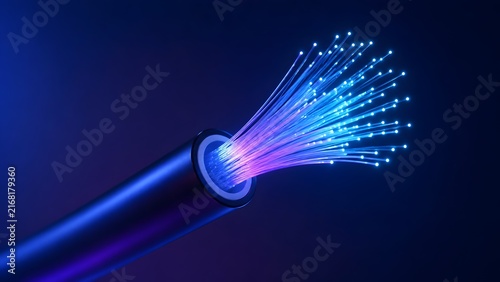 Tapety artystyczne Glowing Fiber Optic Cable Transmitting High Speed Internet Data