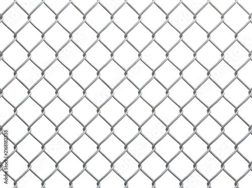 Chain link fence texture isolated on white background for industrial design backdrop.