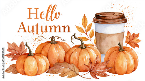 Hello autumn, autumn still life with pumpkins 