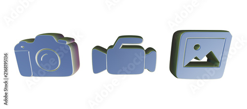 3D Rendered Camera Video and Image Icons Isolated on Transparent Background for Creative UI and Media Design