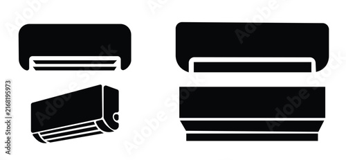 Air Conditioner Cooling Icon Set, Indoor Air Conditioning, AC Climate Control Line and Solid Vector Collection. 