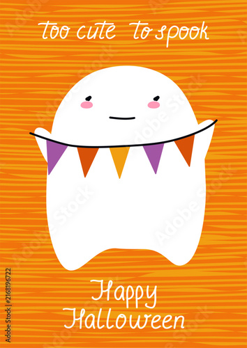 Bild auf Leinwand Cute ghost holding garland Halloween card