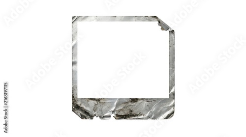 Distressed metallic square photo frame isolated on transparent background