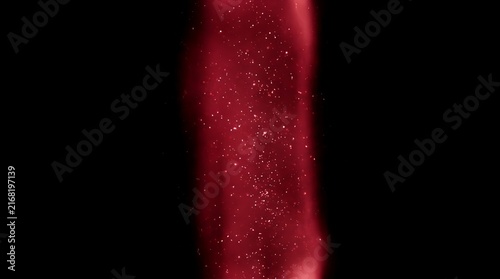 Crimson red vertical beam light leak overlay glowing with sparkles on a black background with cinematic analog light